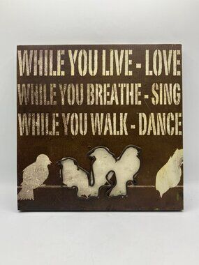 Canvas Wall Metal Birds 3D Inspirational Text 10.5"x10.5" Good Condition